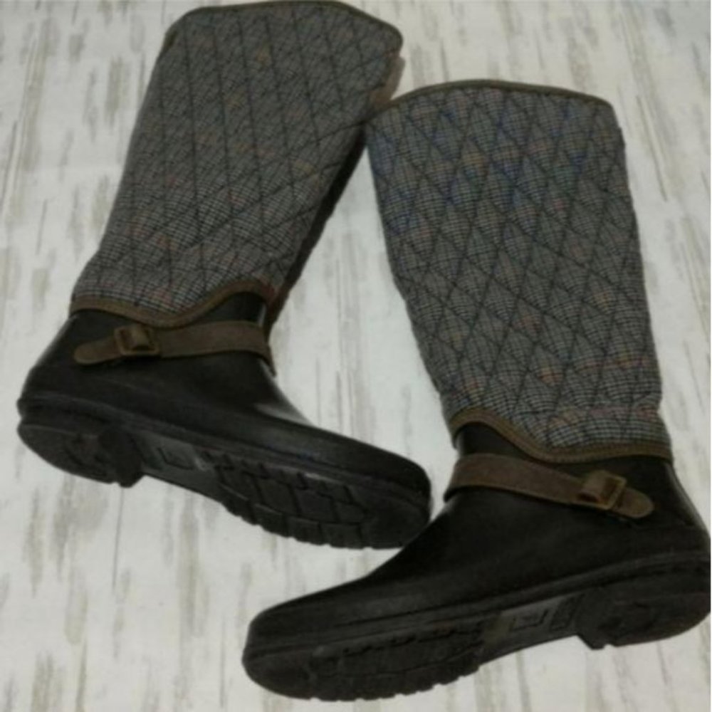 Sperry Black and Gray Quilted Tall Winter Rain Boots